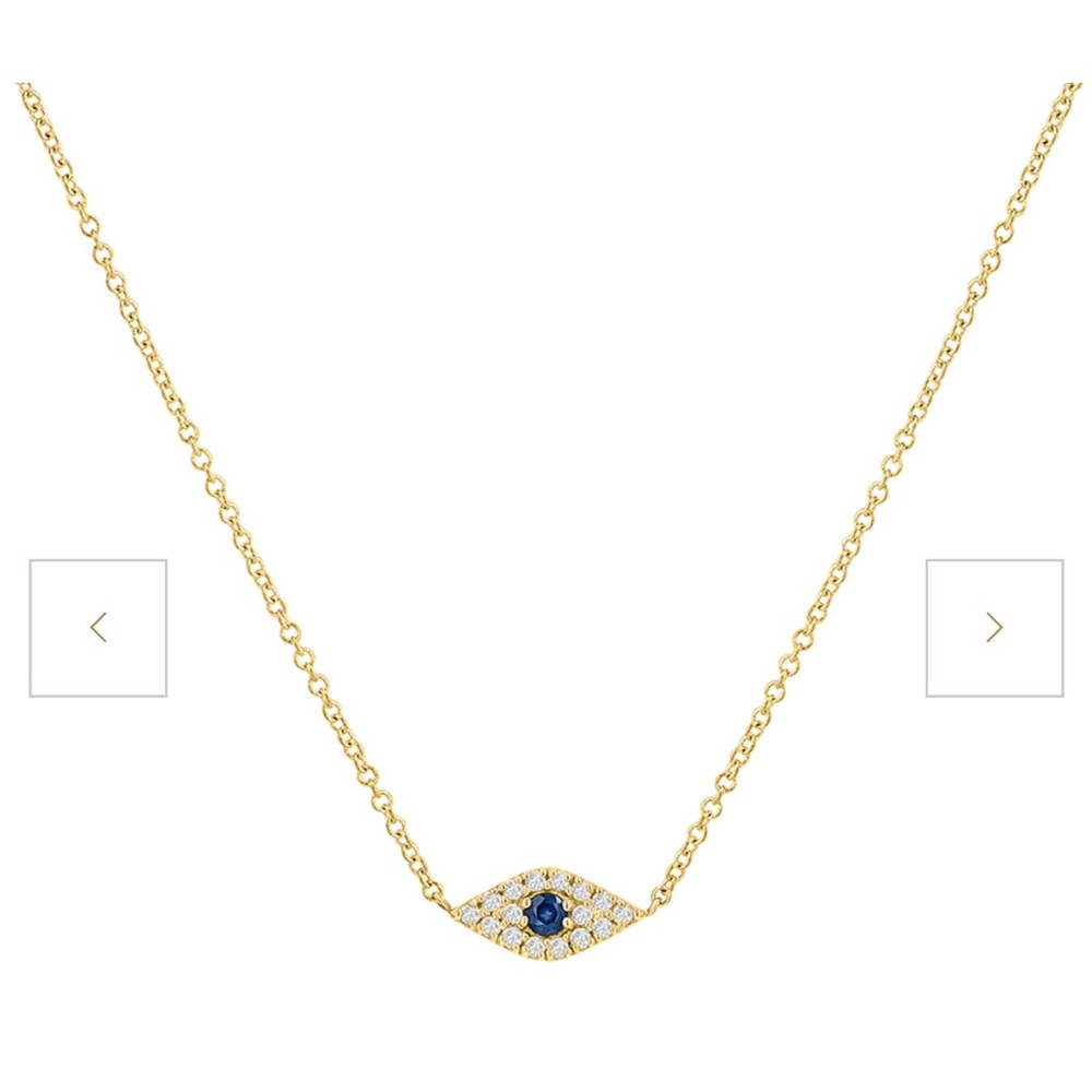 Baby Gold Evil Eye Necklace, diamonds, sapphire, 14k